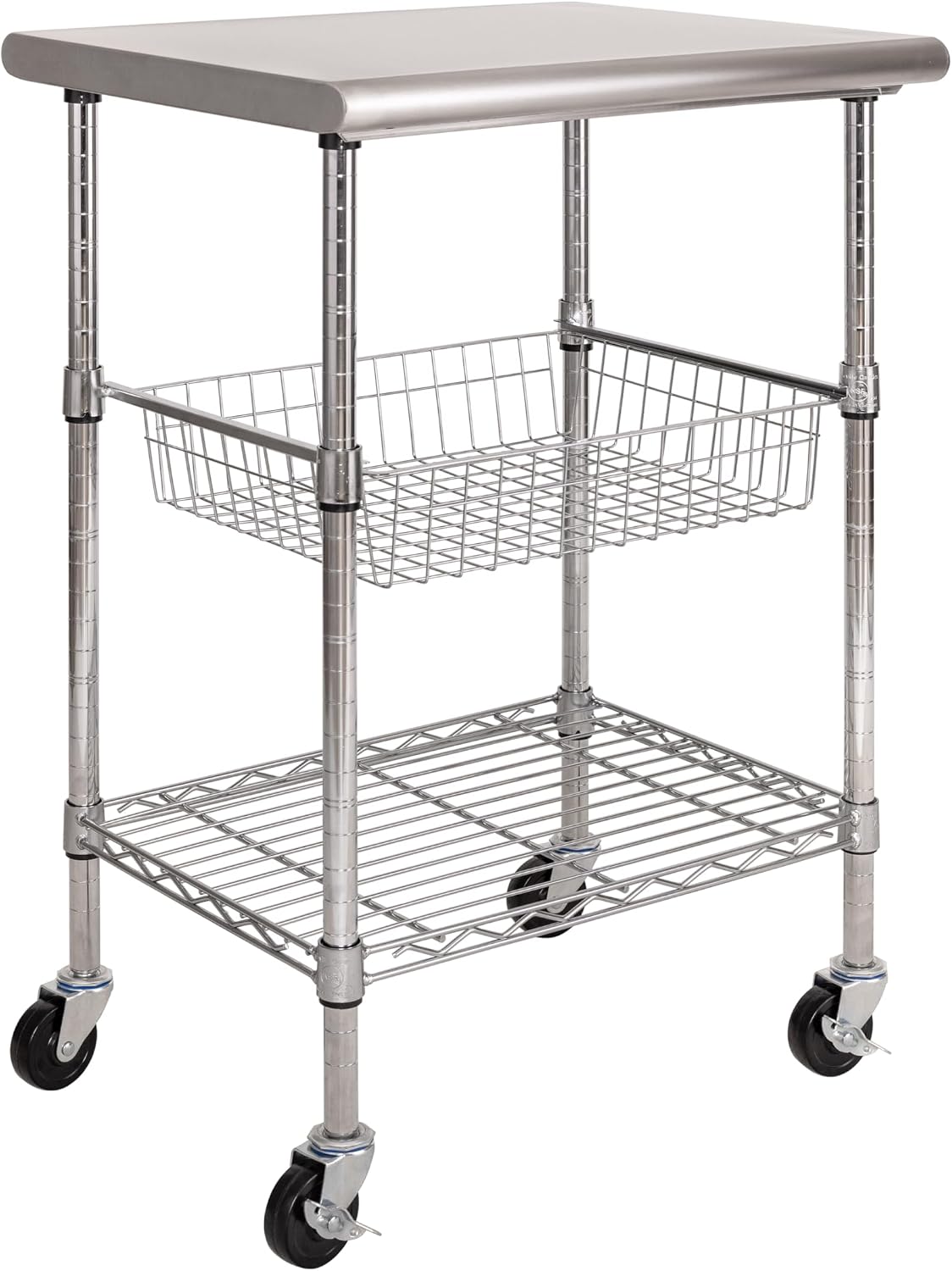 Commercial Kitchen Island On Wheels - Commerciële voedselbereidingskar van roestvrij staal, robuust