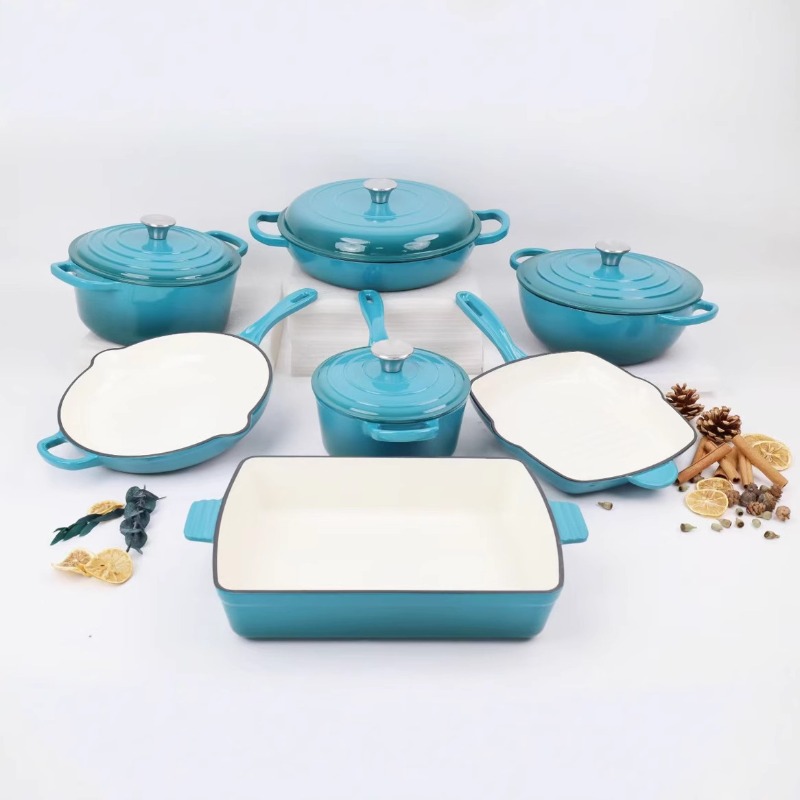 Bain Marie Food Warmer - Emaillepan, gietijzeren pan, pannenset, zeven-delige set,